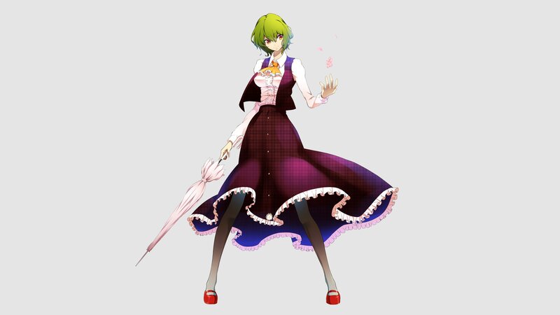 green-haired girl with umbrella