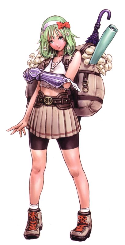 green-haired girl with umbrella