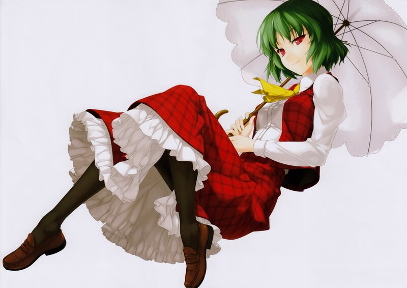 green-haired girl with umbrella