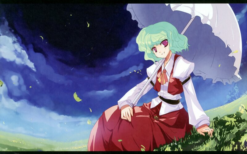 Green-haired Girl with Umbrella — Blue, Dramatic, Night
