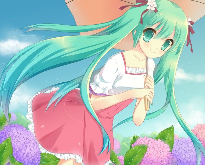 Green-haired Girl with Umbrella — Cyan