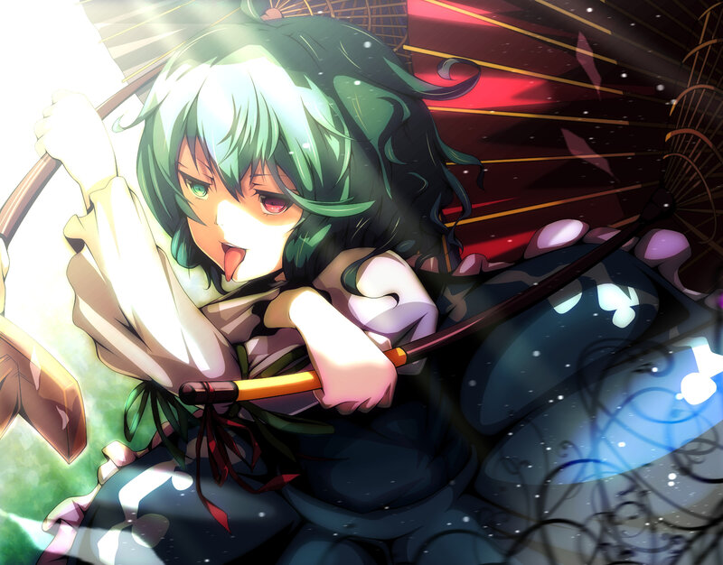 Green-haired Girl with Umbrella — Green, Dramatic