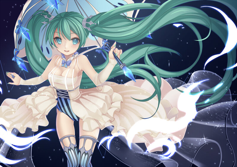 Green-haired Girl with Umbrella — Green, Magical