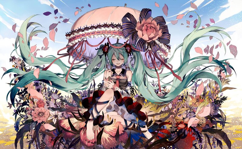 Green-haired Girl with Umbrella — Green, Serene, Afternoon