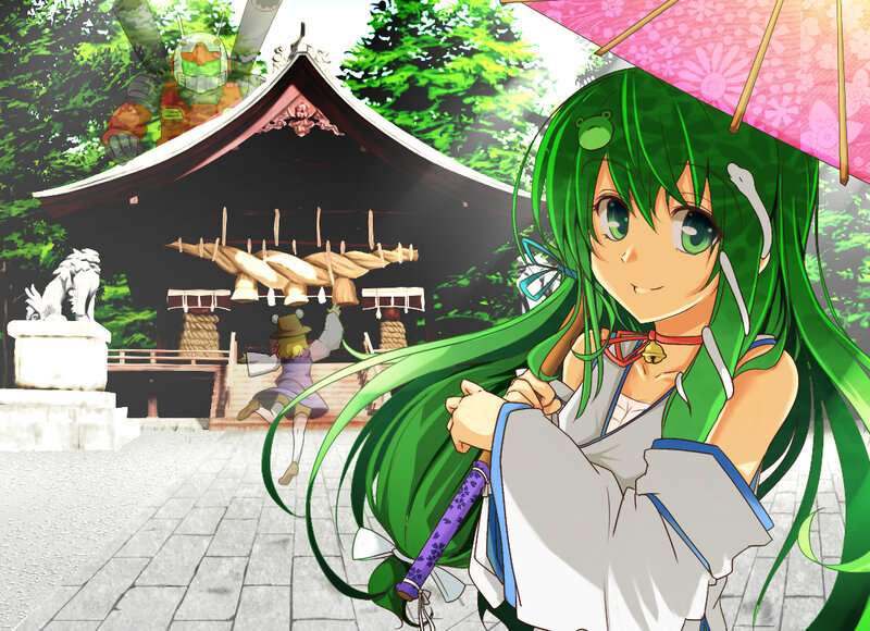 Green-haired Girl with Umbrella — Green, Serene