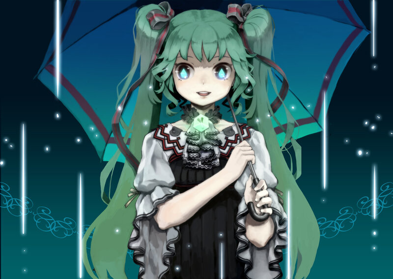 Green-haired Girl with Umbrella — Green
