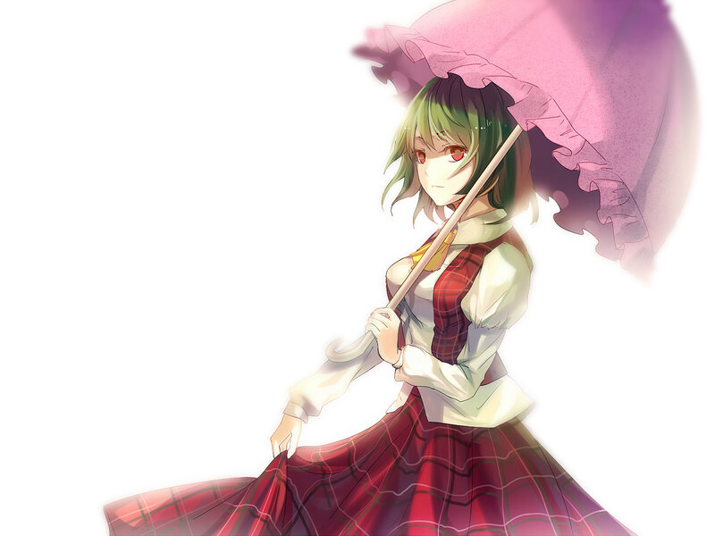 Green-haired Girl with Umbrella — Pink, Calm