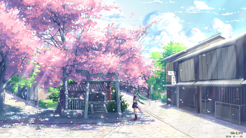 Green-haired Girl with Umbrella — Pink, Serene, Spring