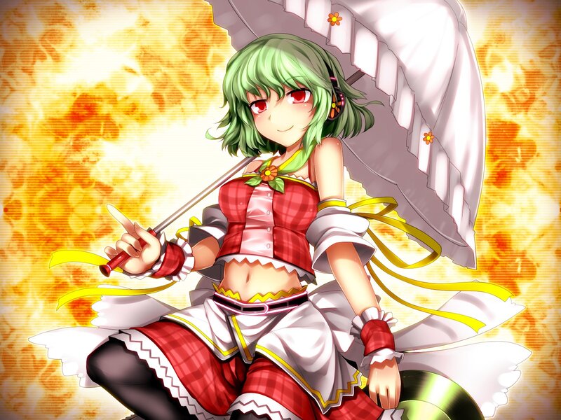 Green-haired Girl with Umbrella — Red, Dramatic, Anime, Scepter