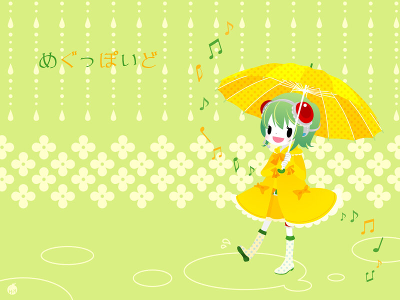 Green-haired Girl with Umbrella — Yellow, Cheerful, Playful