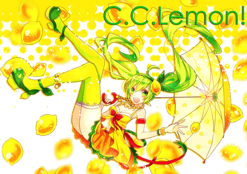 Green-haired Girl with Umbrella — Yellow, Cheerful
