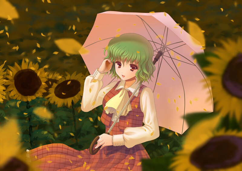 Green-haired Girl with Umbrella — Yellow, Serene