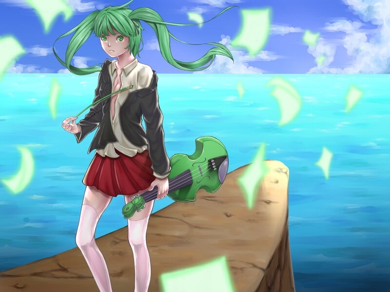 Green-haired Girl with Violin