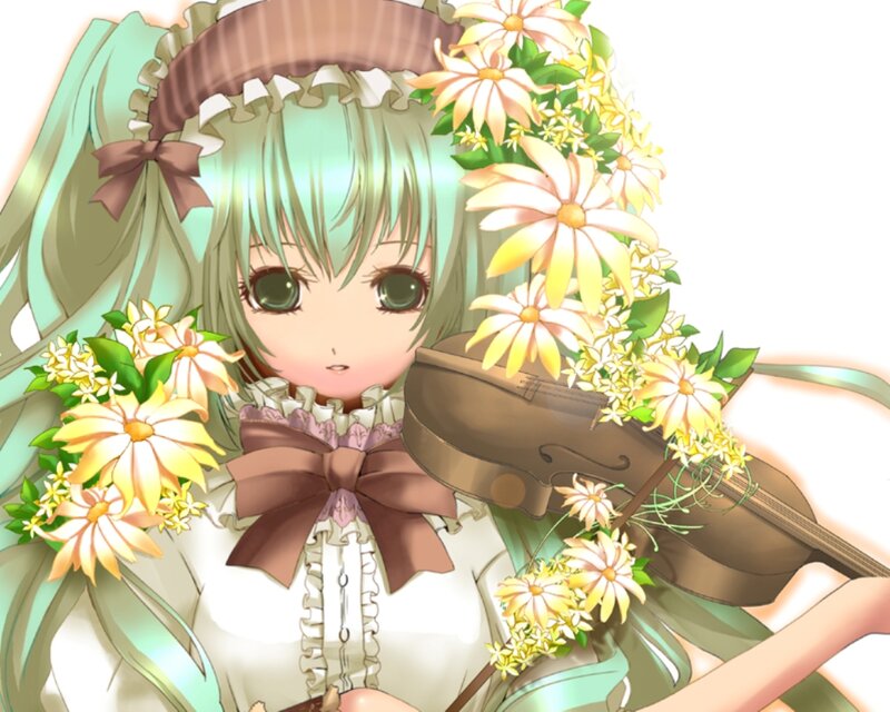 Green-haired Girl with Violin — White