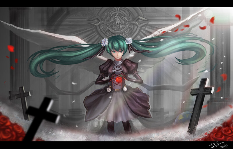 Green-haired Girl with Wings — Green, Dramatic, Digital Art