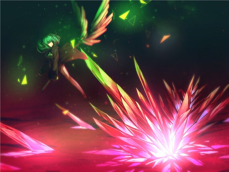 Green-haired Girl with Wings — Green, Dramatic, Night