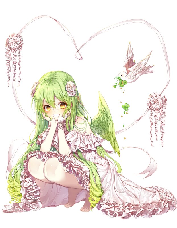 Green-haired Girl with Wings — Green, Serene, Digital Art