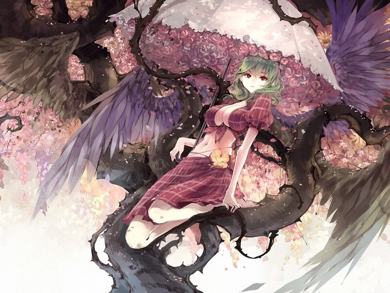 Green-haired Girl with Wings — Purple, Serene