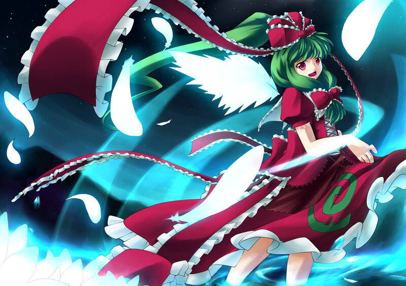 Green-haired Girl with Wings — Red, Dramatic, Night