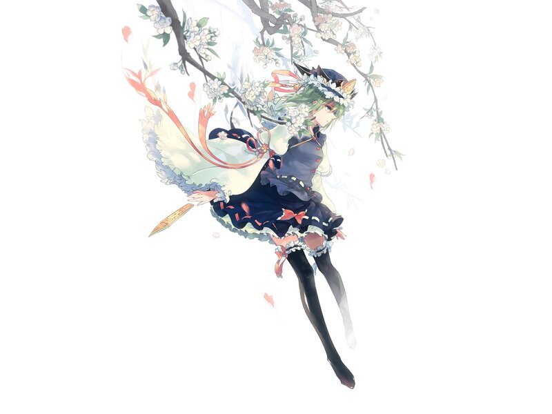 Green-haired Girl with Wings — White, Serene