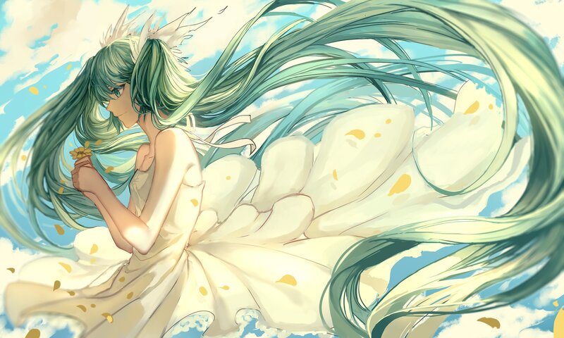 Green-haired Girl with Wings — White