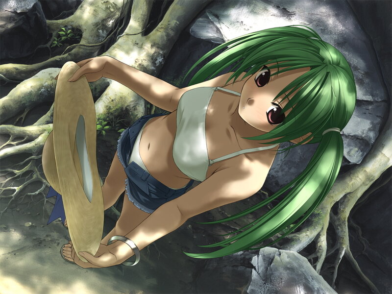 Green-haired girl with wooden shield