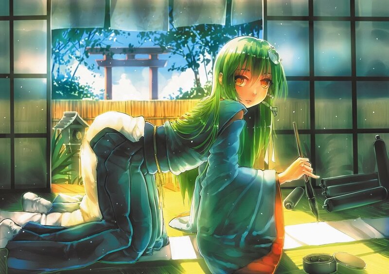 Green-haired Girl Writing — Green