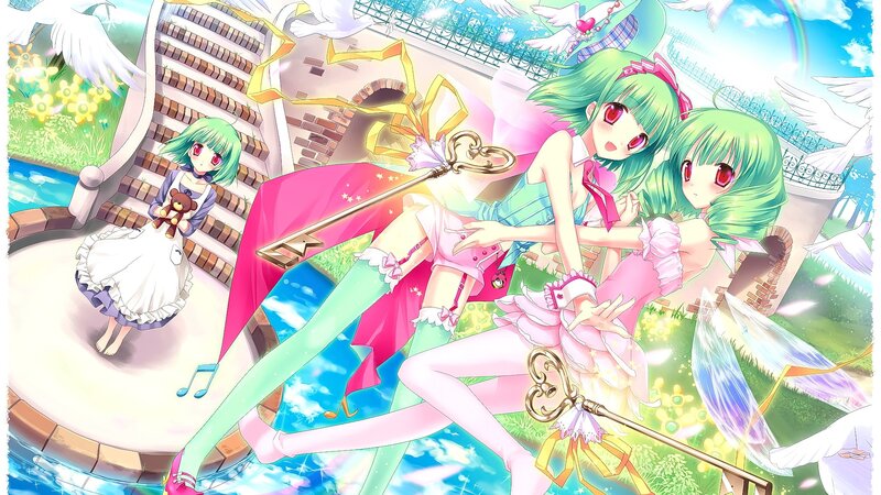 Green-haired Girls in Garden — Green