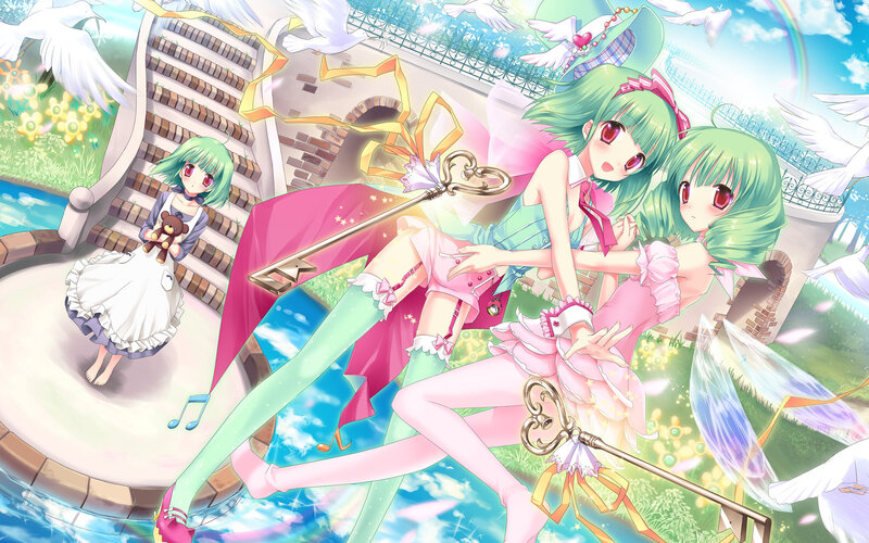 Green-haired Girls in Garden