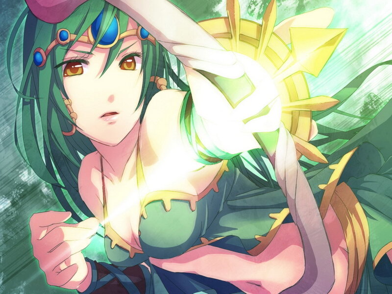 green-haired mage casting spell