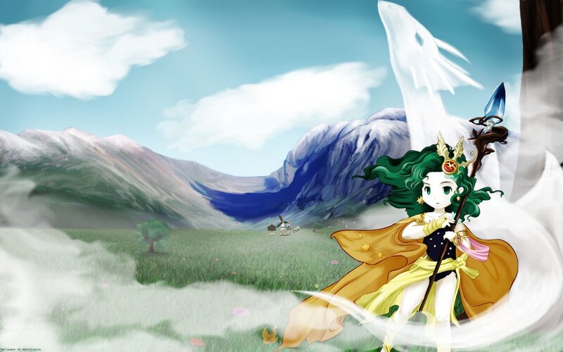 green-haired mage in a valley