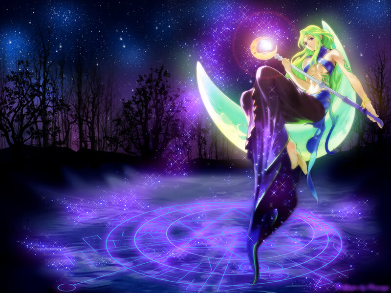 green-haired mage with staff