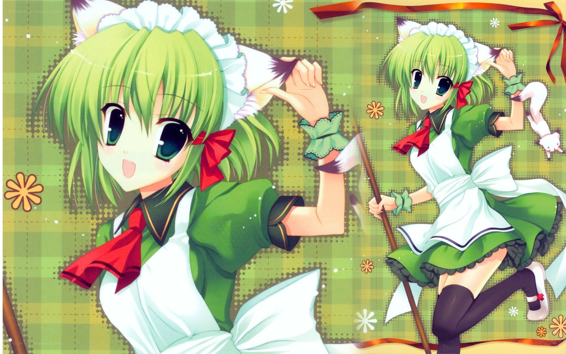 green-haired maid anime character