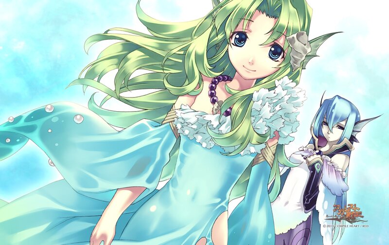 green-haired mermaid with companion