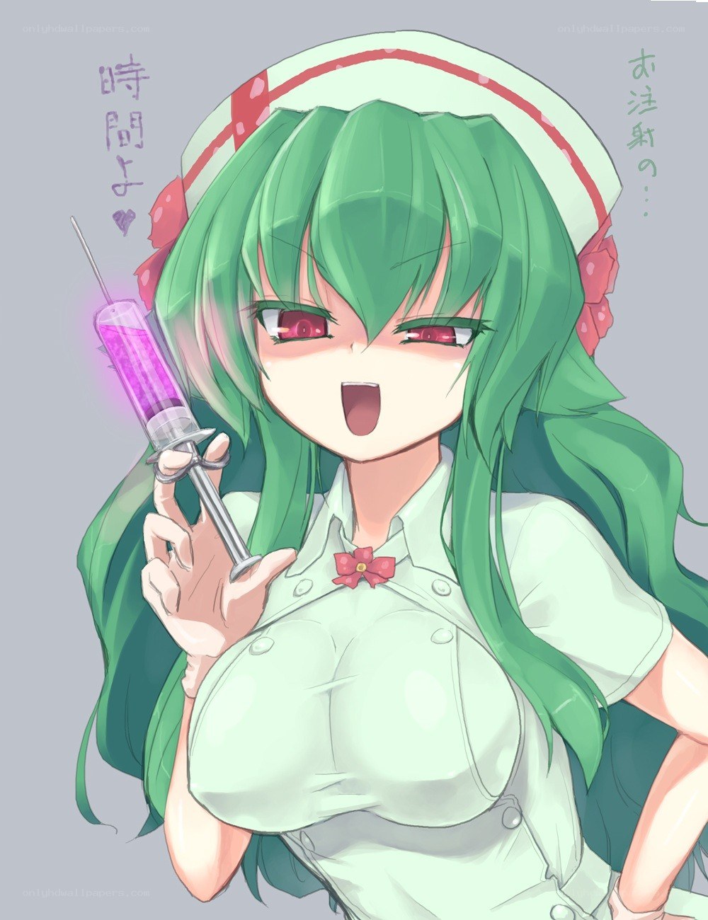 green-haired nurse with syringe