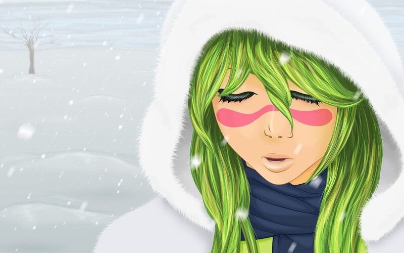 Green-haired Person in Snow — Green, Calm
