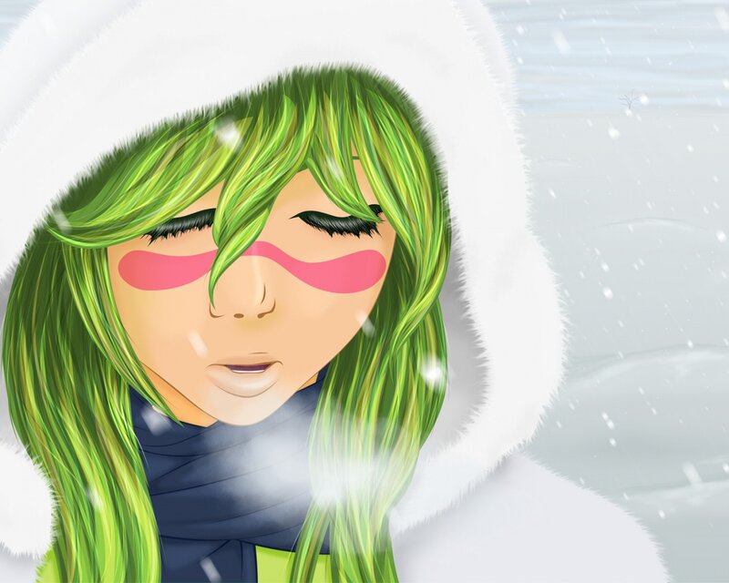 Green-haired Person in Snow — Green