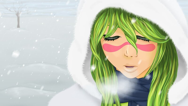 Green-haired Person in Snow — White