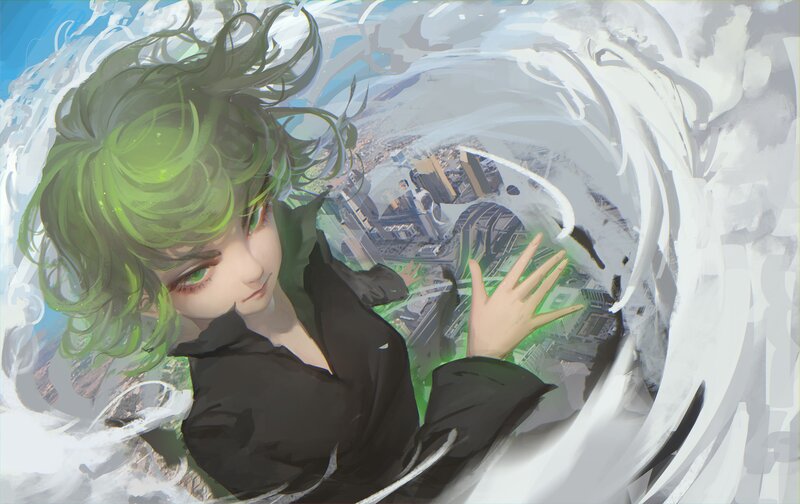 Green-haired Person in Storm