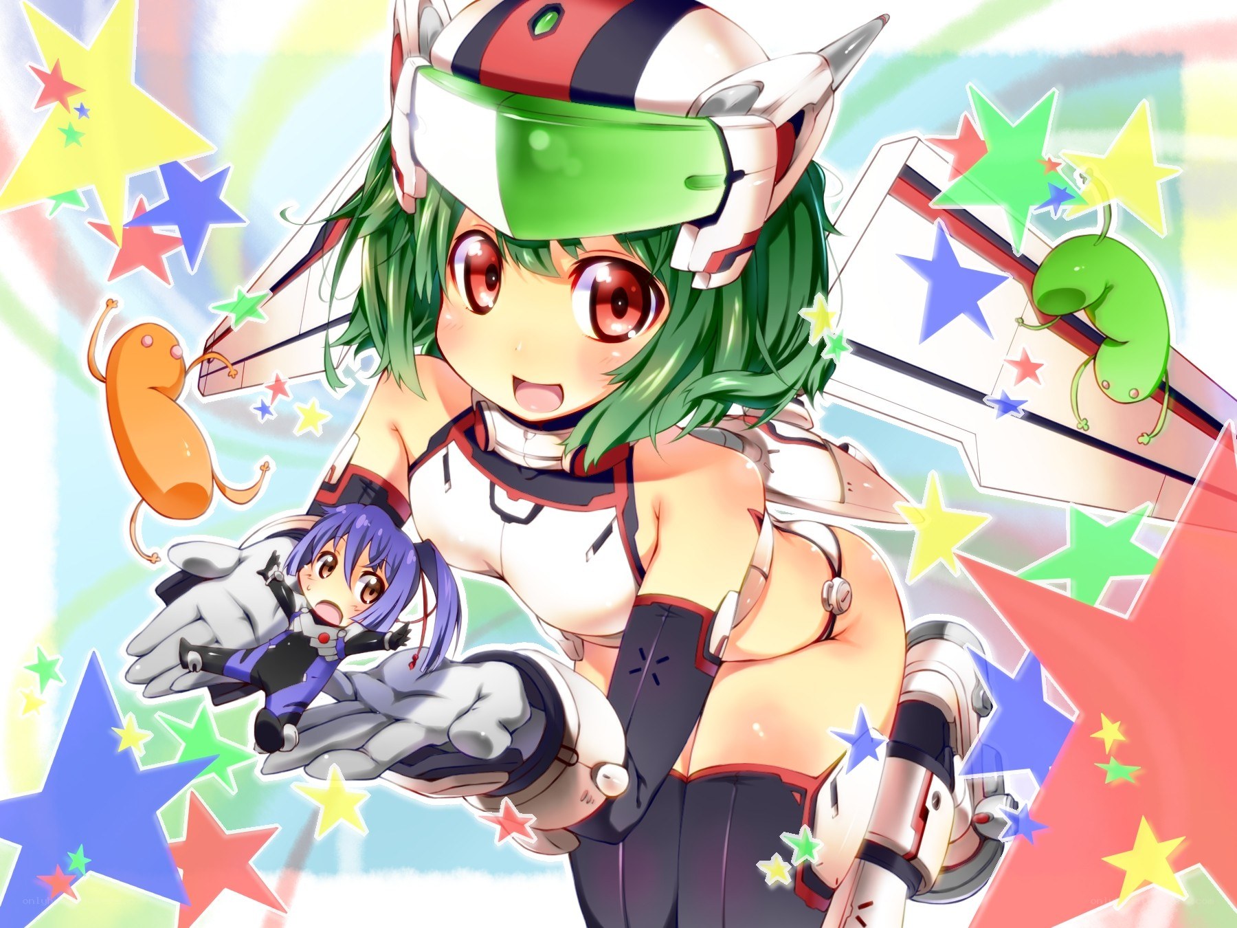 Green-haired pilot with starry background