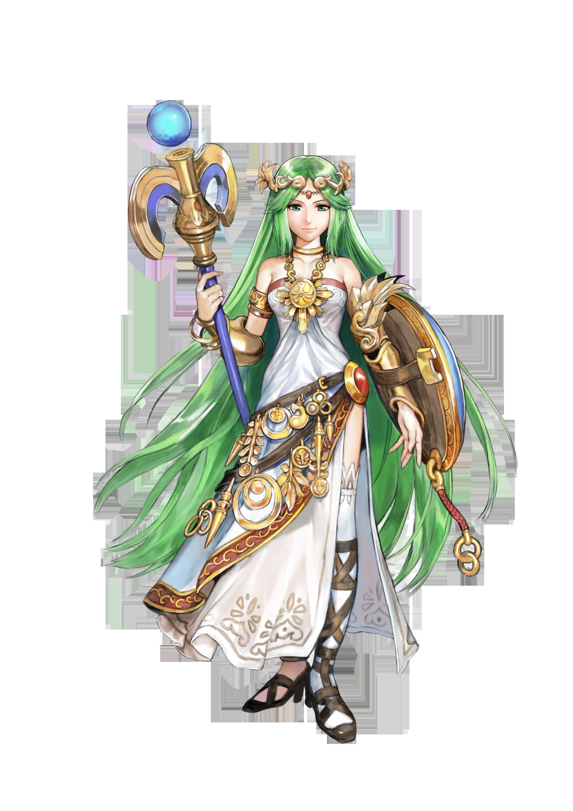 green-haired priestess with staff