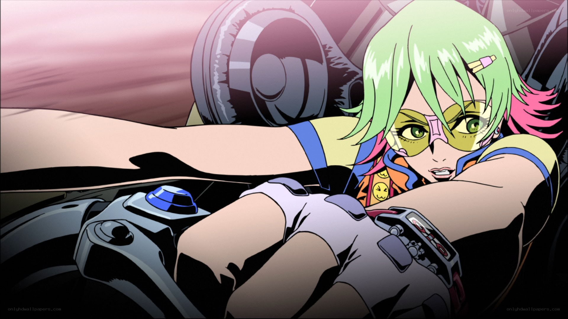 green-haired racer in cockpit