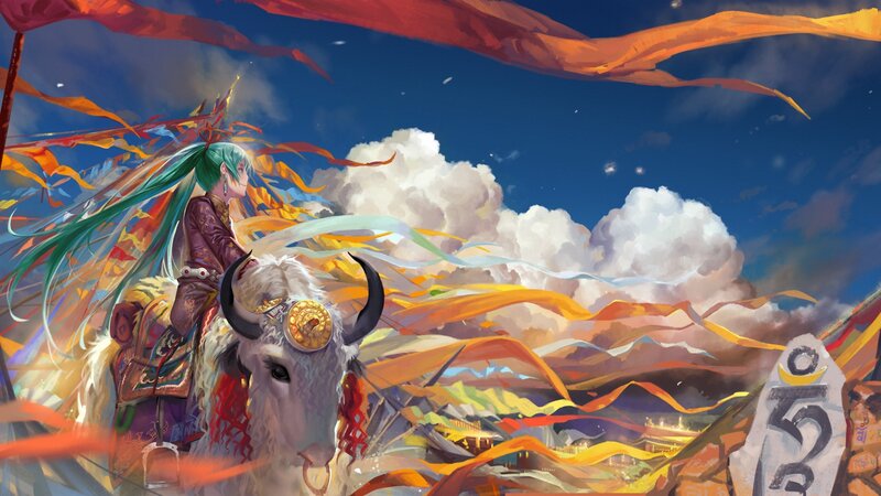 Green-haired Rider on Yak — Blue