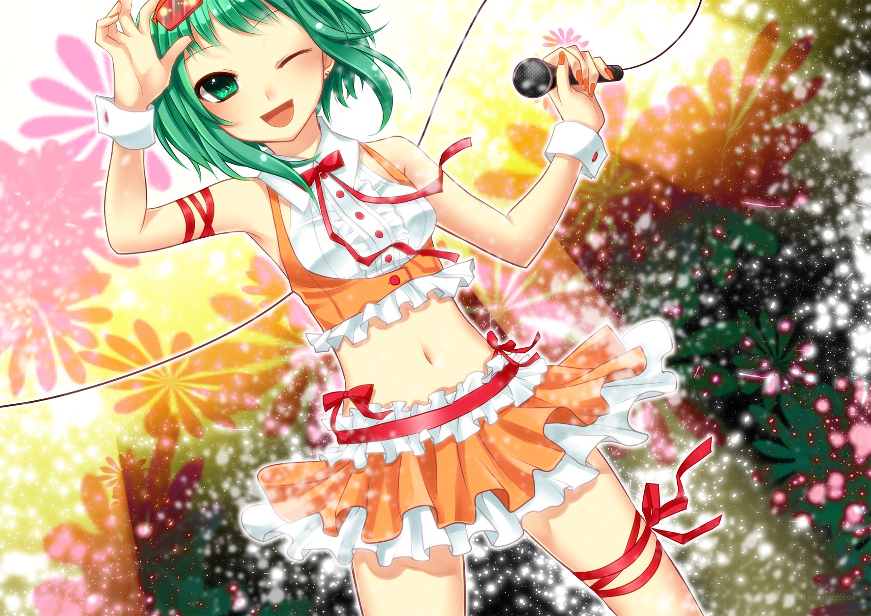 green-haired singer performing