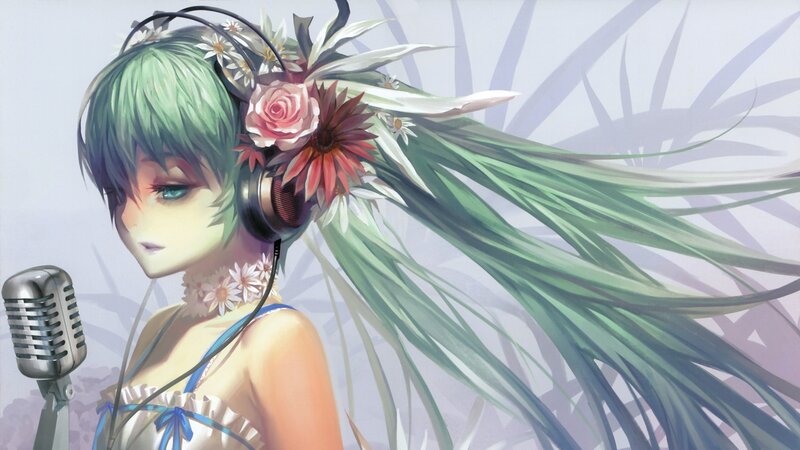 green-haired singer with flowers