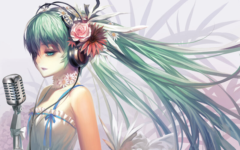 Green-haired Singer with Flowers — Green