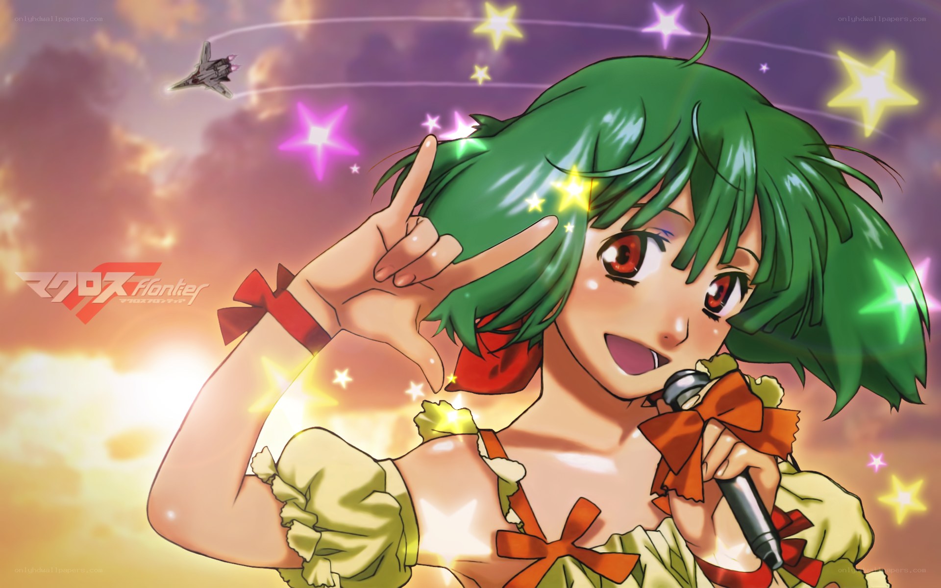 green-haired singer with microphone