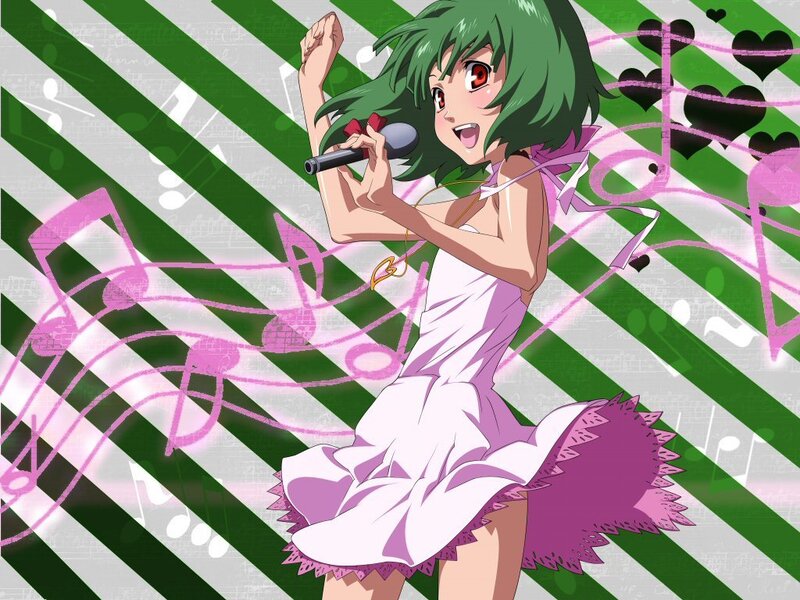green-haired singer with microphone