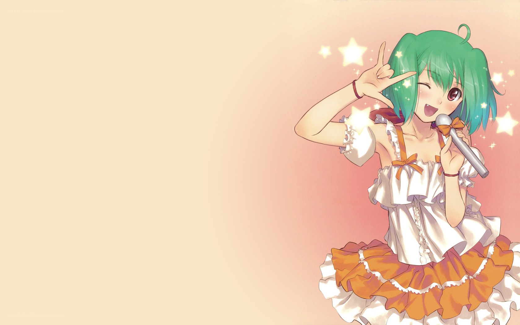 green-haired singer with microphone