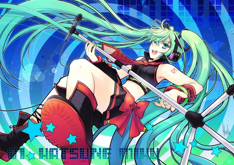 Green-haired Singer with Microphone — Blue